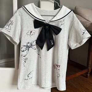 Cotton Sailor Tee With Detachable Bow